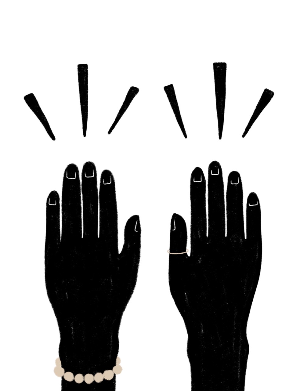 Black illustrated hands with a bracelet and ring